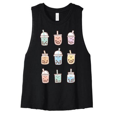 Cute Kawaii Boba Anime Bubble Tea Pastel Women's Racerback Cropped Tank