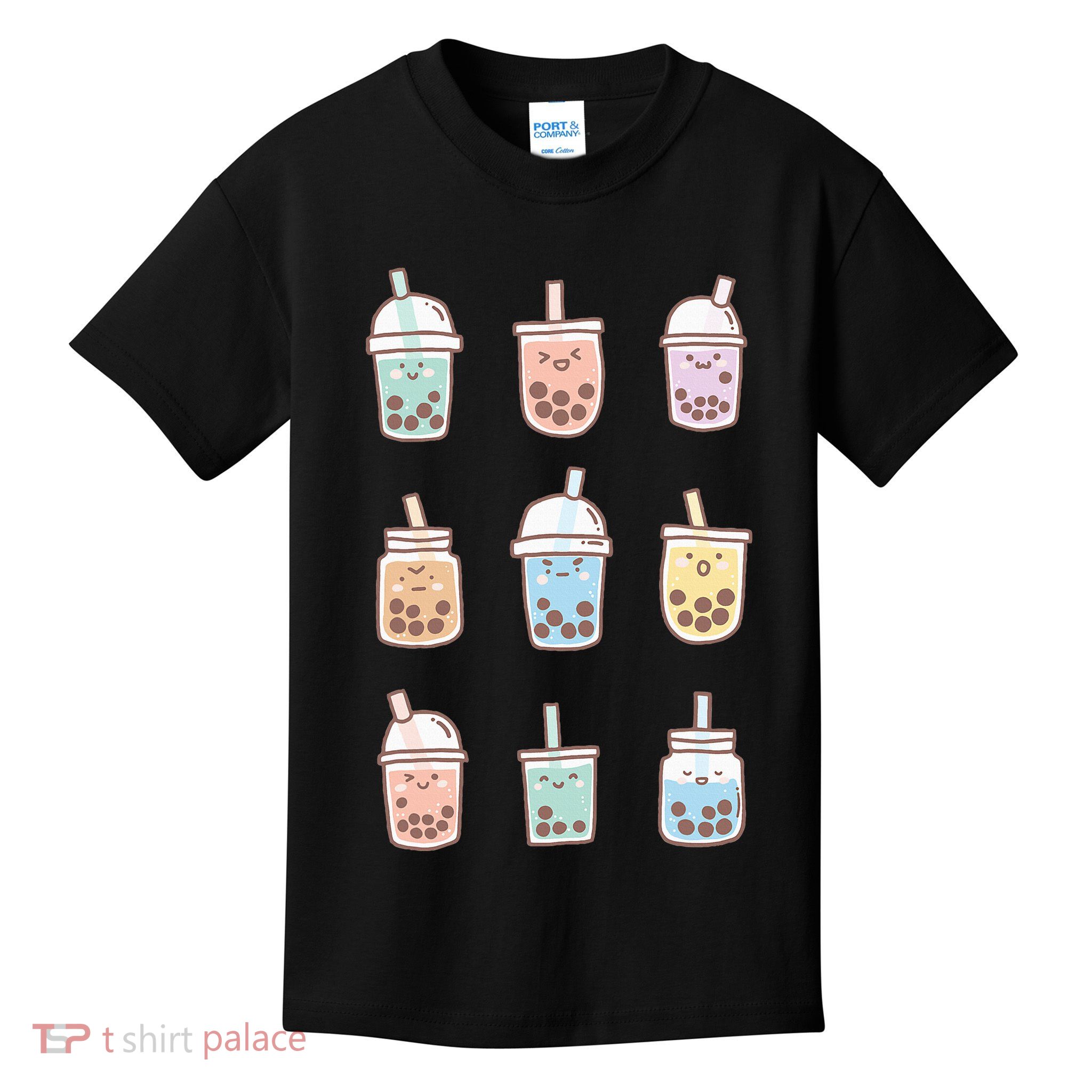 Cute Kawaii Boba Anime Bubble Tea Pastel Kids T-Shirt