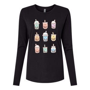 Cute Kawaii Boba Anime Bubble Tea Pastel Womens Cotton Relaxed Long Sleeve T-Shirt