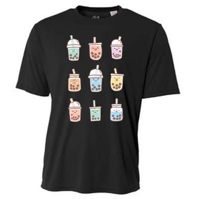 Cute Kawaii Boba Anime Bubble Tea Pastel Cooling Performance Crew T-Shirt