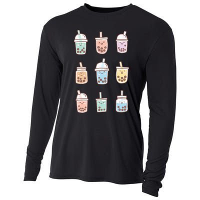 Cute Kawaii Boba Anime Bubble Tea Pastel Cooling Performance Long Sleeve Crew