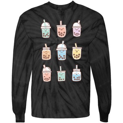 Cute Kawaii Boba Anime Bubble Tea Pastel Tie-Dye Long Sleeve Shirt