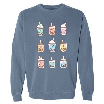 Cute Kawaii Boba Anime Bubble Tea Pastel Garment-Dyed Sweatshirt