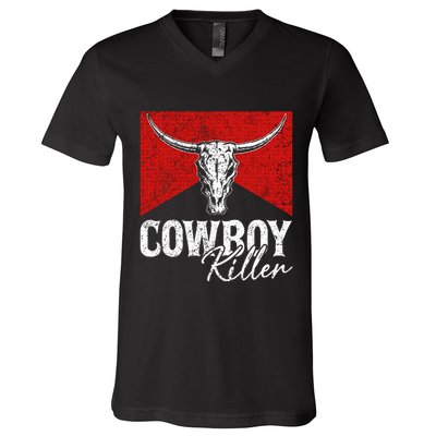 Cowboy Killers Bull Skull Howdy V-Neck T-Shirt