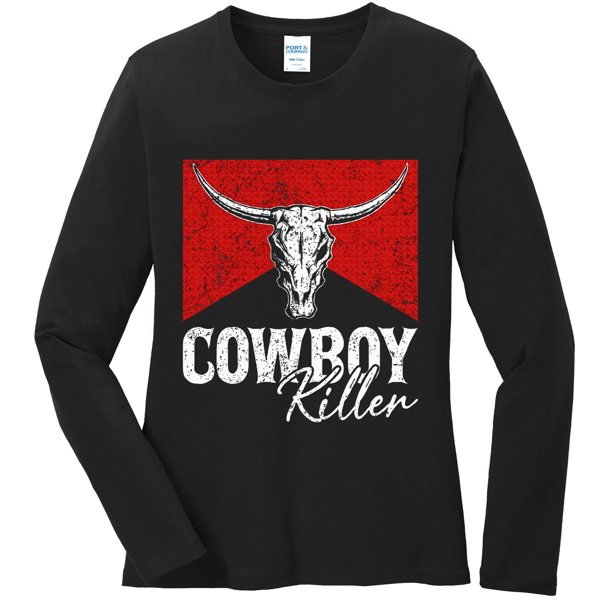 Cowboy Killers Bull Skull Howdy Ladies Long Sleeve Shirt