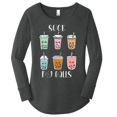 Cute Kawaii Bubble Boba Milk Tea Lover Tapioca Pearls Funny Women's Perfect Tri Tunic Long Sleeve Shirt