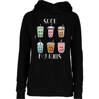 Cute Kawaii Bubble Boba Milk Tea Lover Tapioca Pearls Funny Womens Funnel Neck Pullover Hood