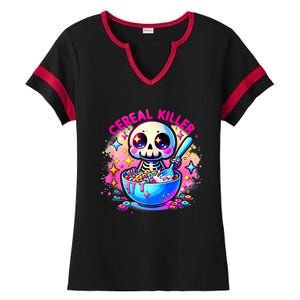 Cereal Killer Breakfast Cereal Bowl Cereals Skull Skeleton Halloween Costumes Ladies Halftime Notch Neck Tee