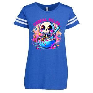 Cereal Killer Breakfast Cereal Bowl Cereals Skull Skeleton Halloween Costumes Enza Ladies Jersey Football T-Shirt