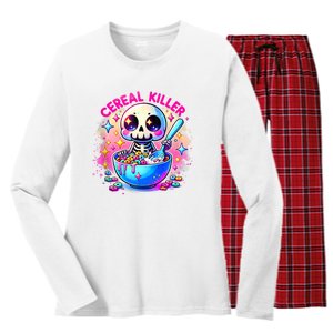 Cereal Killer Breakfast Cereal Bowl Cereals Skull Skeleton Halloween Costumes Women's Long Sleeve Flannel Pajama Set 