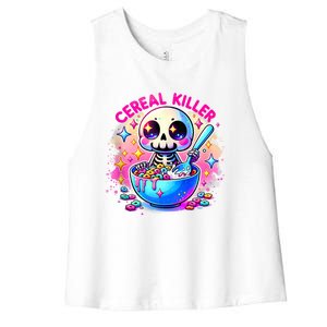 Cereal Killer Breakfast Cereal Bowl Cereals Skull Skeleton Halloween Costumes Women's Racerback Cropped Tank