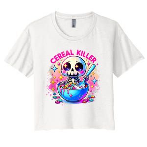 Cereal Killer Breakfast Cereal Bowl Cereals Skull Skeleton Halloween Costumes Women's Crop Top Tee