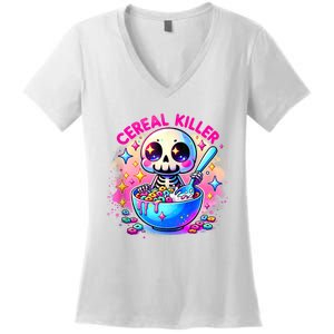 Cereal Killer Breakfast Cereal Bowl Cereals Skull Skeleton Halloween Costumes Women's V-Neck T-Shirt