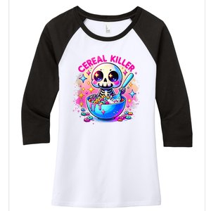 Cereal Killer Breakfast Cereal Bowl Cereals Skull Skeleton Halloween Costumes Women's Tri-Blend 3/4-Sleeve Raglan Shirt