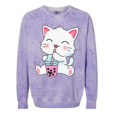 Cute Kawaii Bubble Tea Tshirt Boba Milk Tea Anime Cat Colorblast Crewneck Sweatshirt