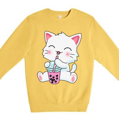 Cute Kawaii Bubble Tea Tshirt Boba Milk Tea Anime Cat Premium Crewneck Sweatshirt