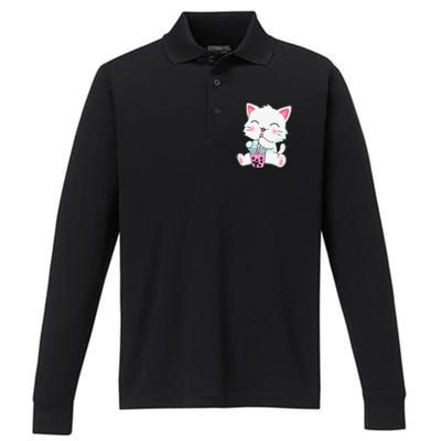 Cute Kawaii Bubble Tea Tshirt Boba Milk Tea Anime Cat Performance Long Sleeve Polo