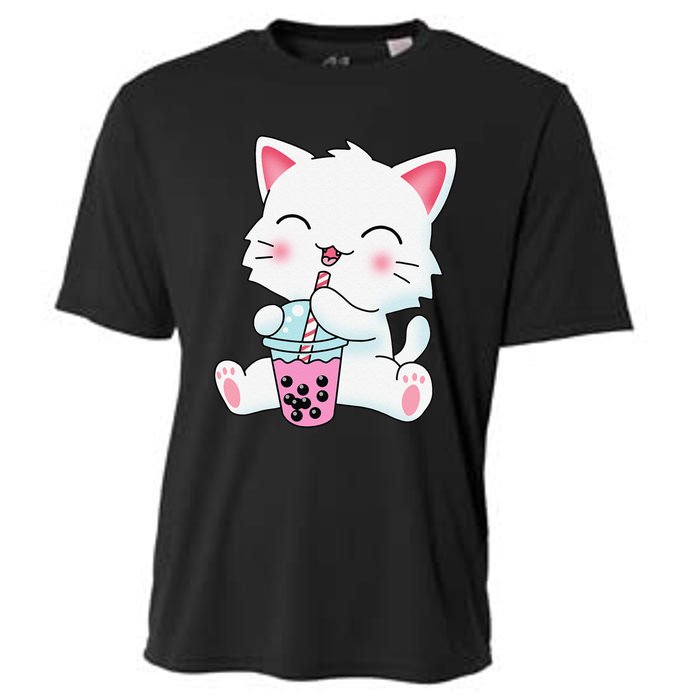 Cute Kawaii Bubble Tea Tshirt Boba Milk Tea Anime Cat Cooling Performance Crew T-Shirt