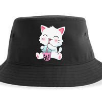 Cute Kawaii Bubble Tea Tshirt Boba Milk Tea Anime Cat Sustainable Bucket Hat