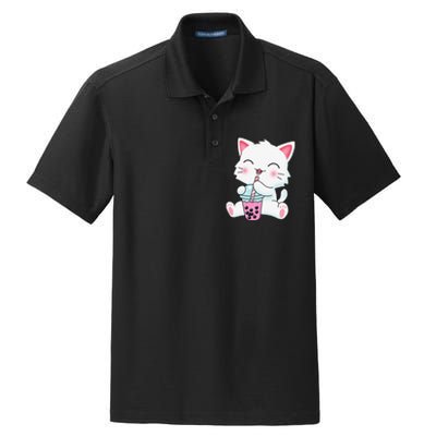 Cute Kawaii Bubble Tea Tshirt Boba Milk Tea Anime Cat Dry Zone Grid Polo