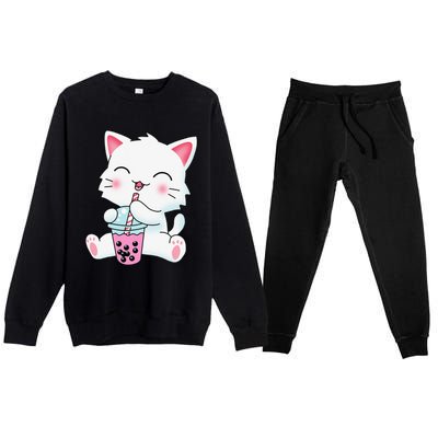 Cute Kawaii Bubble Tea Tshirt Boba Milk Tea Anime Cat Premium Crewneck Sweatsuit Set