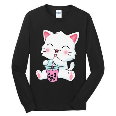 Cute Kawaii Bubble Tea Tshirt Boba Milk Tea Anime Cat Tall Long Sleeve T-Shirt