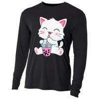 Cute Kawaii Bubble Tea Tshirt Boba Milk Tea Anime Cat Cooling Performance Long Sleeve Crew