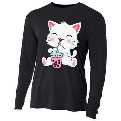 Cute Kawaii Bubble Tea Tshirt Boba Milk Tea Anime Cat Cooling Performance Long Sleeve Crew