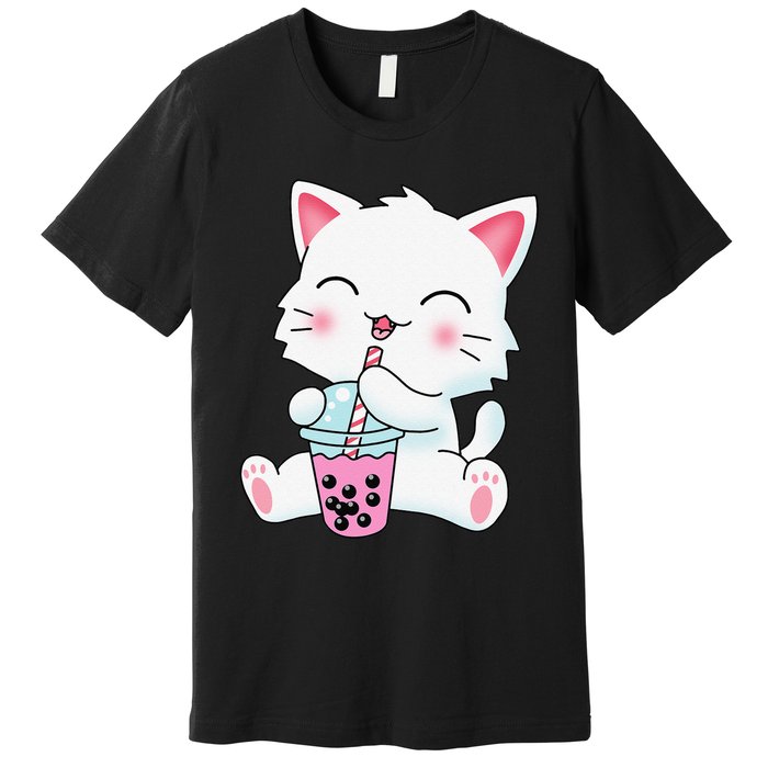 Cute Kawaii Bubble Tea Tshirt Boba Milk Tea Anime Cat Premium T-Shirt