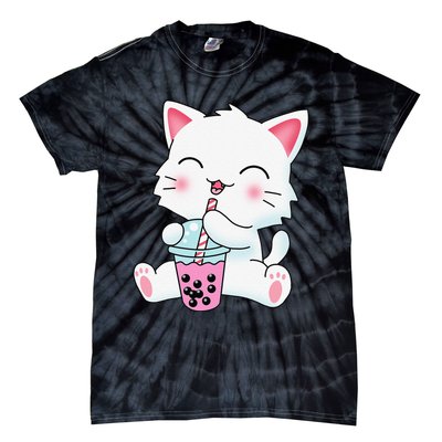 Cute Kawaii Bubble Tea Tshirt Boba Milk Tea Anime Cat Tie-Dye T-Shirt