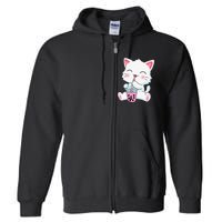 Cute Kawaii Bubble Tea Tshirt Boba Milk Tea Anime Cat Full Zip Hoodie