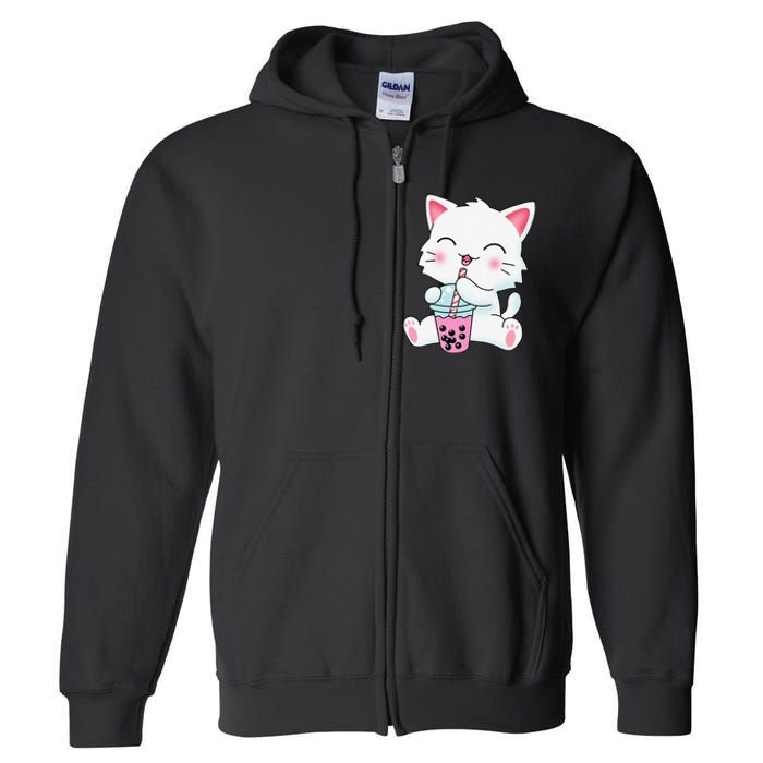 Cute Kawaii Bubble Tea Tshirt Boba Milk Tea Anime Cat Full Zip Hoodie