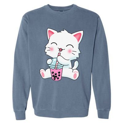 Cute Kawaii Bubble Tea Tshirt Boba Milk Tea Anime Cat Garment-Dyed Sweatshirt