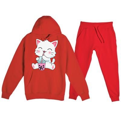 Cute Kawaii Bubble Tea Tshirt Boba Milk Tea Anime Cat Premium Hooded Sweatsuit Set