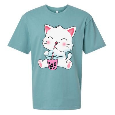 Cute Kawaii Bubble Tea Tshirt Boba Milk Tea Anime Cat Sueded Cloud Jersey T-Shirt