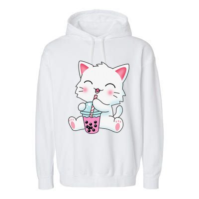 Cute Kawaii Bubble Tea Tshirt Boba Milk Tea Anime Cat Garment-Dyed Fleece Hoodie