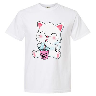 Cute Kawaii Bubble Tea Tshirt Boba Milk Tea Anime Cat Garment-Dyed Heavyweight T-Shirt