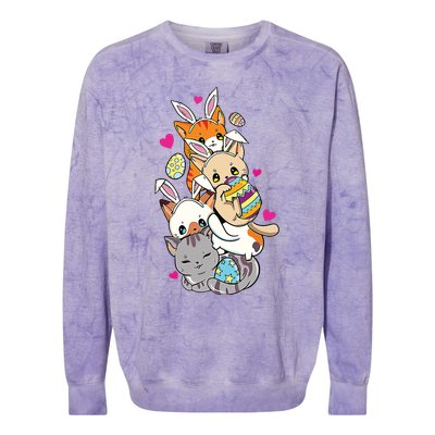 Cute Kawaii Cat Kitten Bunny Lover Easter Egg Hunting Colorblast Crewneck Sweatshirt