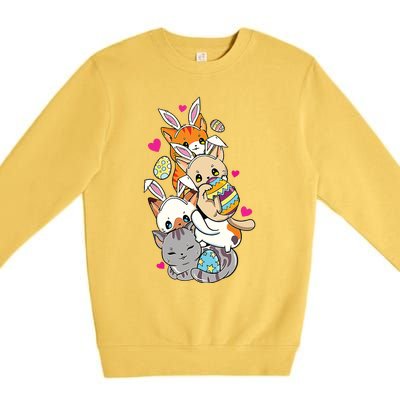 Cute Kawaii Cat Kitten Bunny Lover Easter Egg Hunting Premium Crewneck Sweatshirt