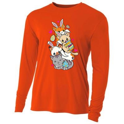 Cute Kawaii Cat Kitten Bunny Lover Easter Egg Hunting Cooling Performance Long Sleeve Crew