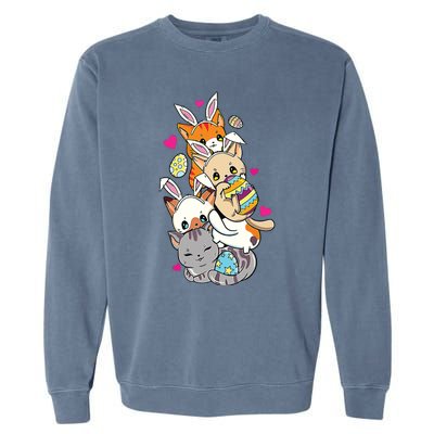 Cute Kawaii Cat Kitten Bunny Lover Easter Egg Hunting Garment-Dyed Sweatshirt