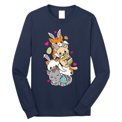 Cute Kawaii Cat Kitten Bunny Lover Easter Egg Hunting Long Sleeve Shirt