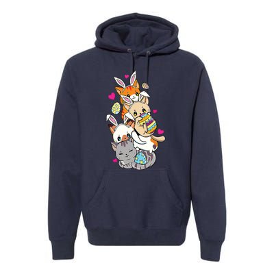 Cute Kawaii Cat Kitten Bunny Lover Easter Egg Hunting Premium Hoodie