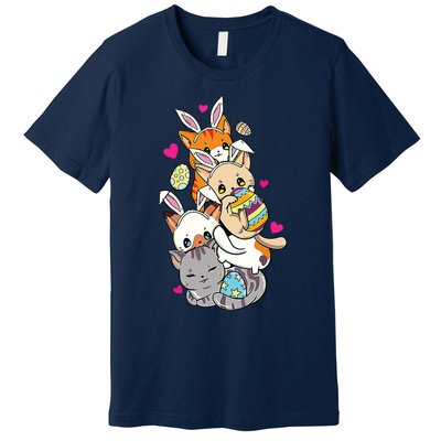 Cute Kawaii Cat Kitten Bunny Lover Easter Egg Hunting Premium T-Shirt