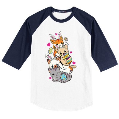 Cute Kawaii Cat Kitten Bunny Lover Easter Egg Hunting Baseball Sleeve Shirt