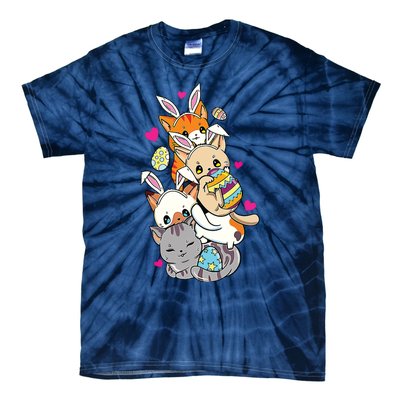 Cute Kawaii Cat Kitten Bunny Lover Easter Egg Hunting Tie-Dye T-Shirt