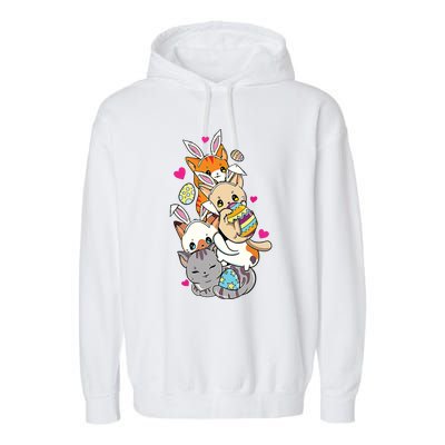 Cute Kawaii Cat Kitten Bunny Lover Easter Egg Hunting Garment-Dyed Fleece Hoodie