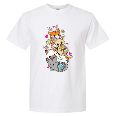 Cute Kawaii Cat Kitten Bunny Lover Easter Egg Hunting Garment-Dyed Heavyweight T-Shirt