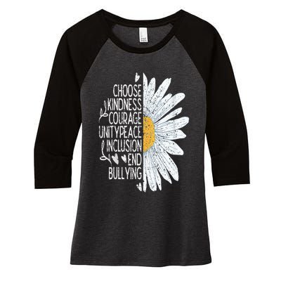 Choose Kindness Courage Sunflower Orange Anti Bullying Women's Tri-Blend 3/4-Sleeve Raglan Shirt