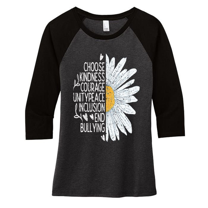 Choose Kindness Courage Sunflower Orange Anti Bullying Women's Tri-Blend 3/4-Sleeve Raglan Shirt